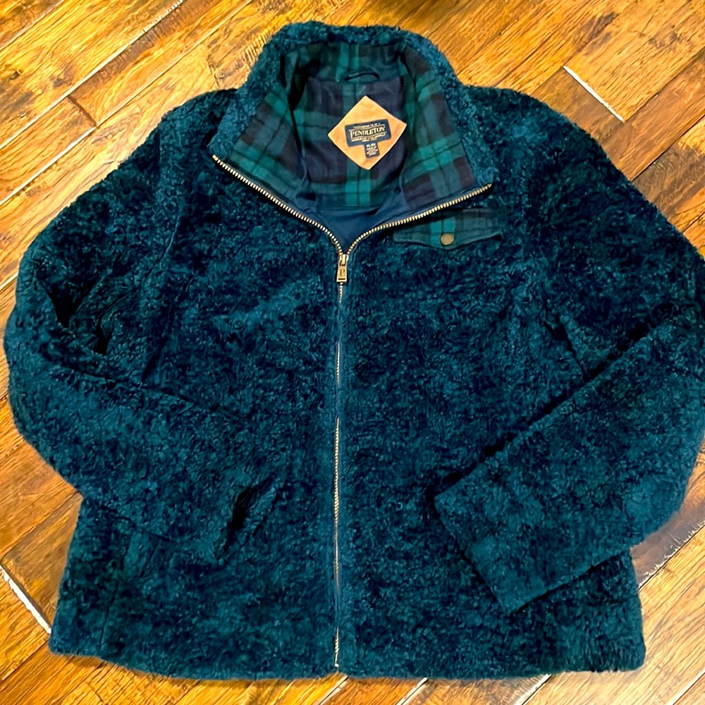 Pendleton Ladies' Fuzzy Zip Jacket Dark Blue /Green Size:XL EXCELLENT CONDITION
